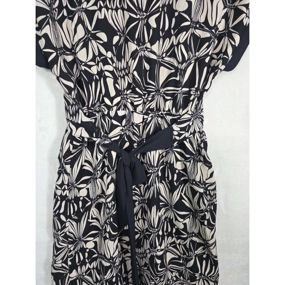 Anthropologie 9-H15 STCL XS Floral Dress Black Beige V Neck Tie Back Pockets - Picture 6 of 14